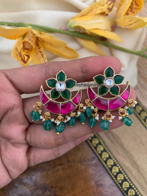 Kemp Jadau green drops earrings