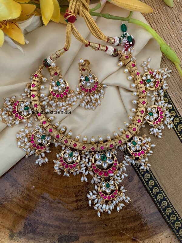 Jadau Bridal Rice pearls Guttapusalu set