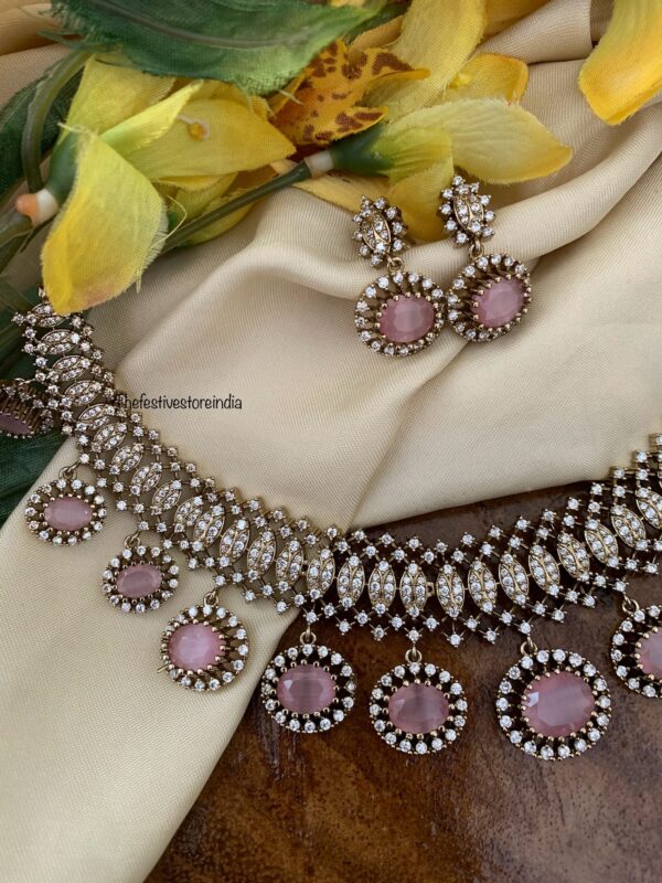 Victorian Pink droplets necklace set | Bridal