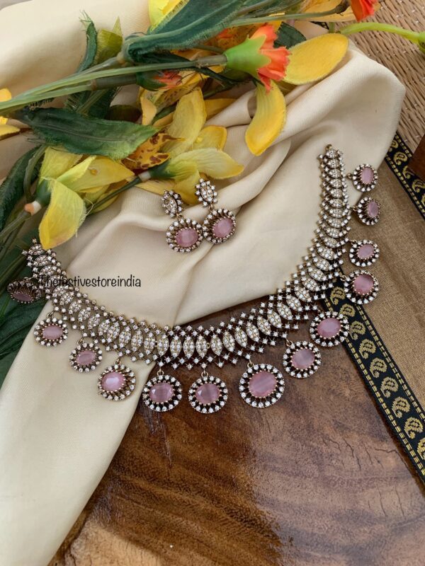 Victorian Pink droplets necklace set | Bridal