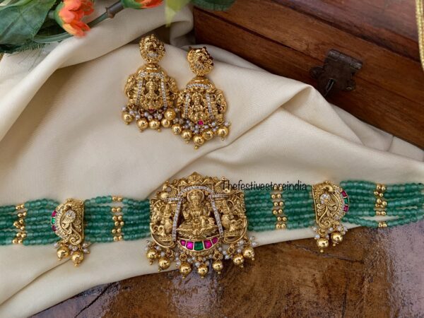 Bridal Nakshi Lakshmi green beads choker set