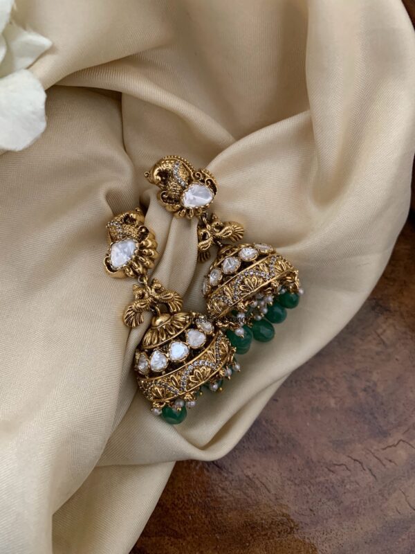 Bridal Moissanite Green drop beads jhumkas
