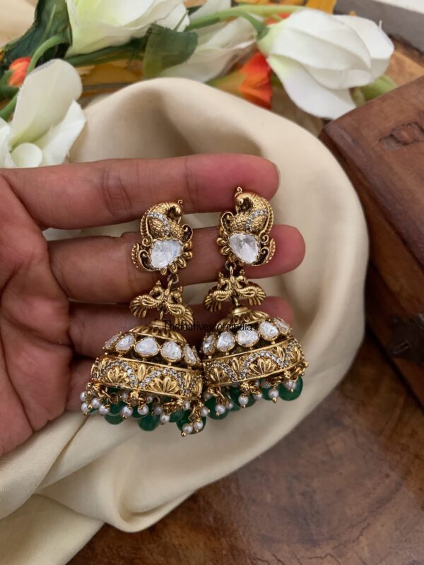 Bridal Moissanite Green drop beads jhumkas