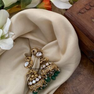 Bridal Moissanite Green drop beads jhumkas
