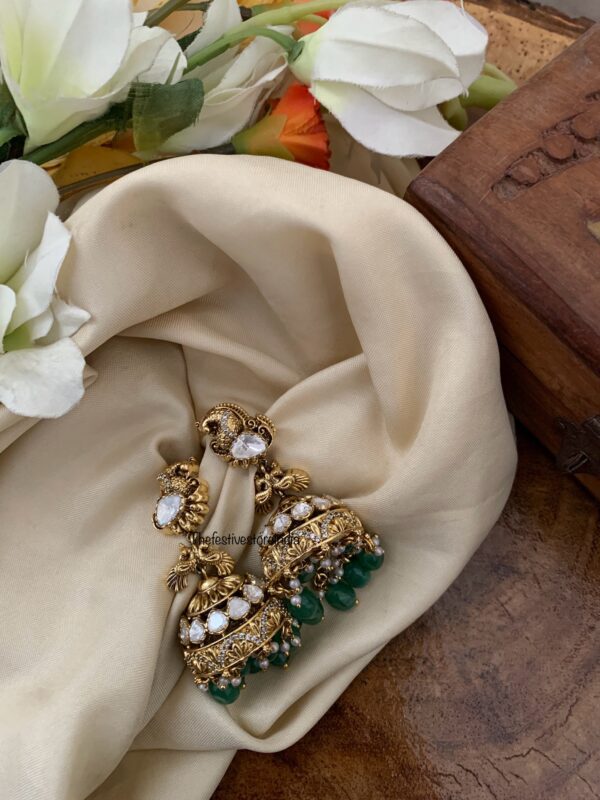 Bridal Moissanite Green drop beads jhumkas