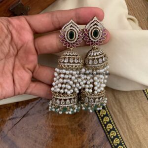 8 cms AD cluster pearls Bridal jhumkas