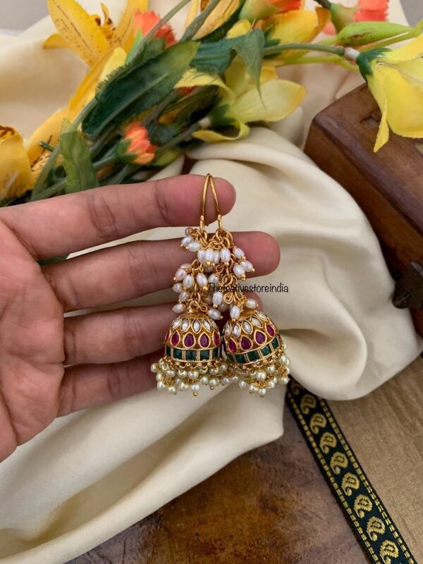 Hook cluster pearls kemp jhumkas