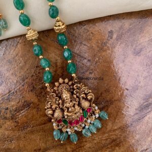 Green beads mid length Lakshmi Haaram set