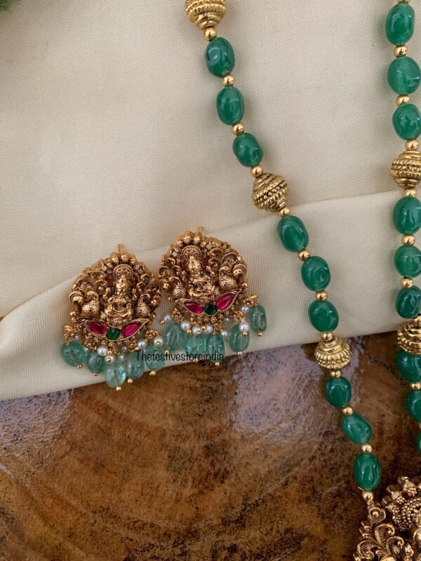 Green beads mid length Lakshmi Haaram set