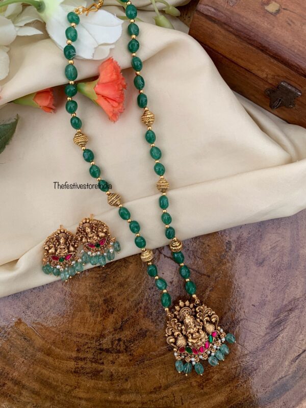Green beads mid length Lakshmi Haaram set