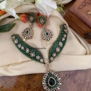 Grand All green stone statement necklace set | Bridal | Necklace | Wedding