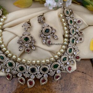Diamonds and Multi color droplets necklace set