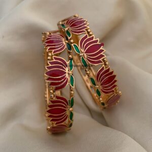 Matte enamel painted lotus bangles - Set of 2