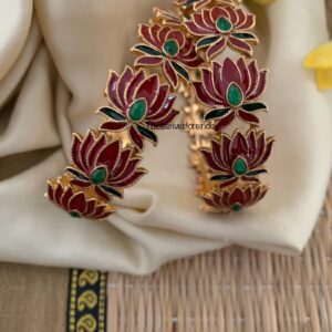 Premium enamel painted Lotus bangles - Set of 2 - RED