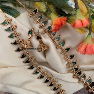Budgeted Matte Enamel painted Palakka Haaram set - GREEN | Haaram | long chain