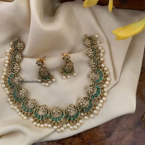 Chandbali pearls necklace set - All Green
