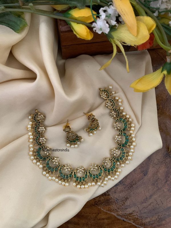 Chandbali pearls necklace set - All Green
