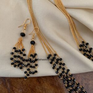 5 Layer black beads mangalsutra set with hook earrings