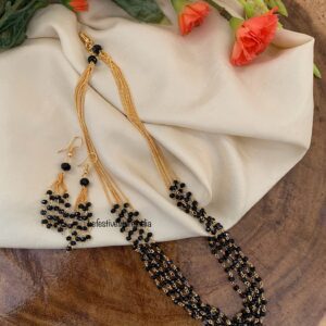 5 Layer black beads mangalsutra set with hook earrings