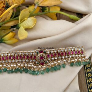 Jadau green drop beads choker