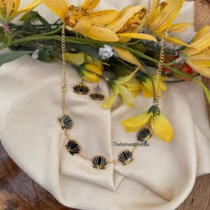 Budgeted Lotus Enamel painted necklace set - Green