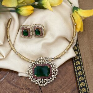 Stone Victorian Hasli set - Red Green | Bridal | Necklace | Wedding | Unique