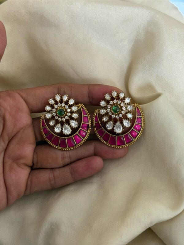 Jadau and Moissanite stone Chandbali style earrings