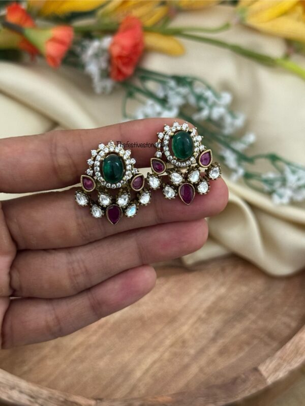 Emerald & Moissanite stone studs | Victorian | Bridal | Bridesmaid