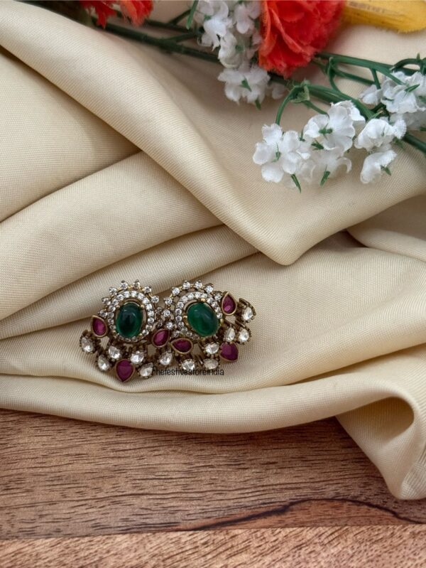 Emerald & Moissanite stone studs | Victorian | Bridal | Bridesmaid