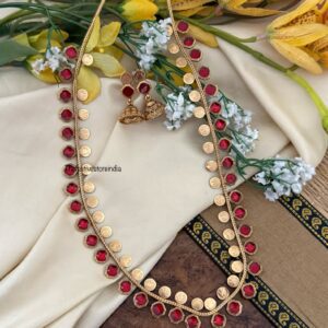 Budgeted Kaasu & Red enamel painted block Haaram set | long chain | Bridal