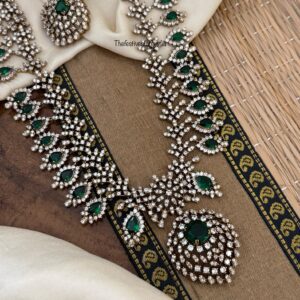 Bridal diamonds wit emerald stone Haaram set | long chain | Bridal