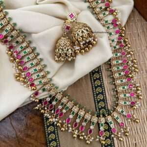 Jadau stones haaram with jhumkas set | Long chain | Bridal