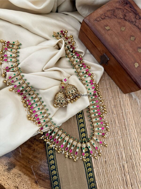 Jadau stones haaram with jhumkas set | Long chain | Bridal
