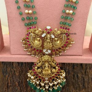 50cms green beads Jadau Lakshmi haaram