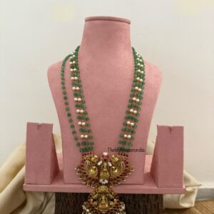 50cms green beads Jadau Lakshmi haaram