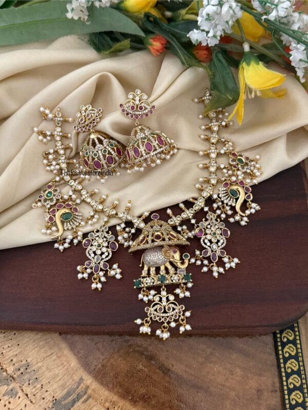 Gold look alike AD stones and Ambaari necklace set