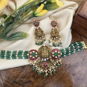 Bridal Jadau green beads Lakshmi choker set