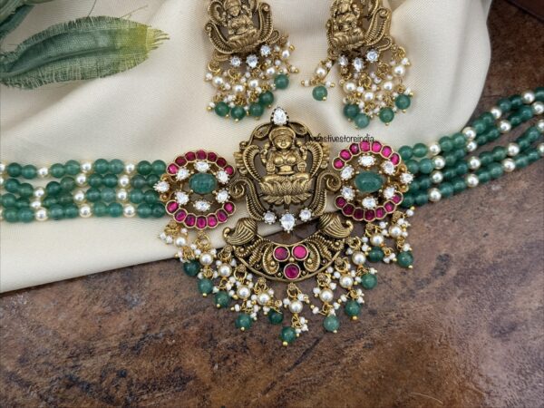 Bridal Jadau green beads Lakshmi choker set