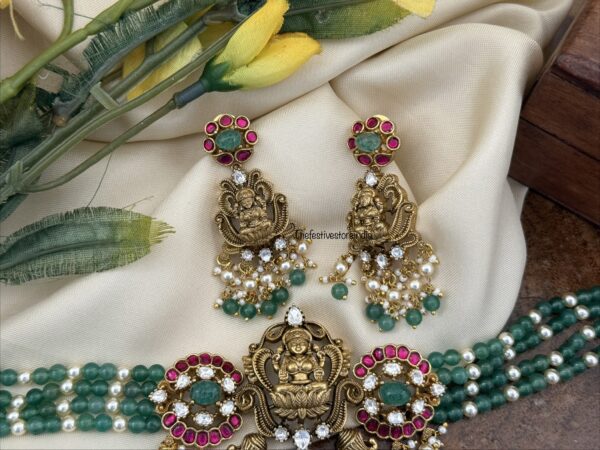 Bridal Jadau green beads Lakshmi choker set