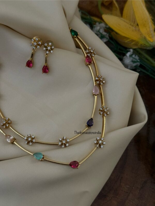 2 layer multi color stone necklace set