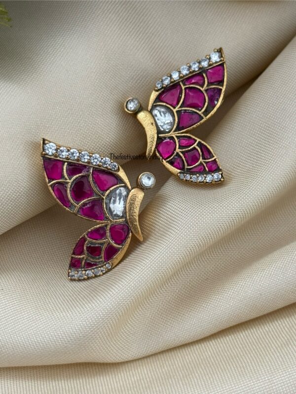 Jadau Butterfly earrings - Screwback (with white stone) | Bridesmaid