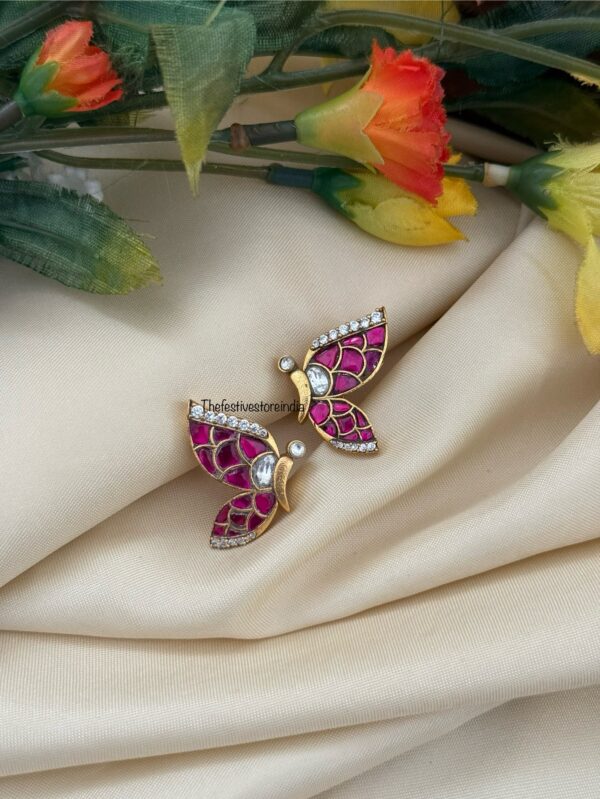 Jadau Butterfly earrings - Screwback (with white stone) | Bridesmaid