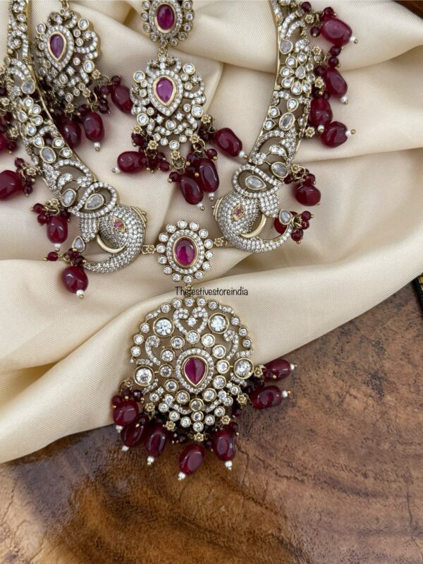 Victorian maroon drop Ambaari / Elephant motif kanti set | Hasli | Unique | Ruby