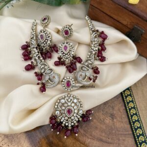 Victorian maroon drop Ambaari / Elephant motif kanti set | Hasli | Unique | Ruby