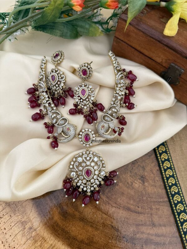 Victorian maroon drop Ambaari / Elephant motif kanti set | Hasli | Unique | Ruby