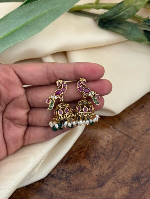 Peacock green drop jhumkas