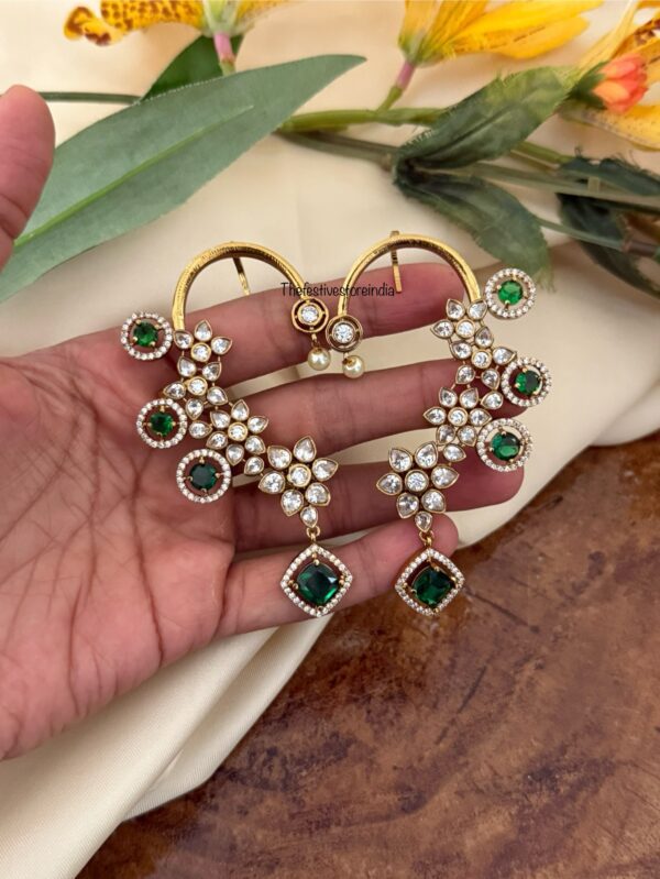 Unique earcuff with green drops | Bridal | Bridesmaid