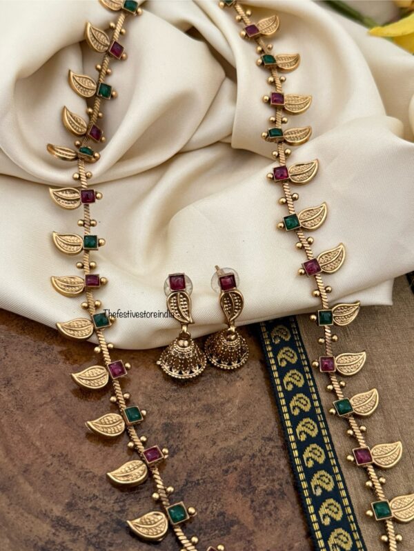 52cms budgeted Matte maanga / mango Haaram set with jhumkas | Long chain