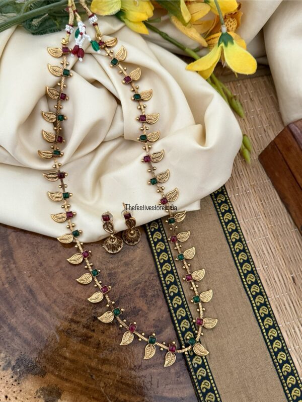 52cms budgeted Matte maanga / mango Haaram set with jhumkas | Long chain