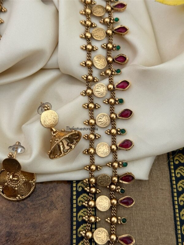 52cms budgeted kaasu lakshmi Haaram set with jhumkas | Long chain